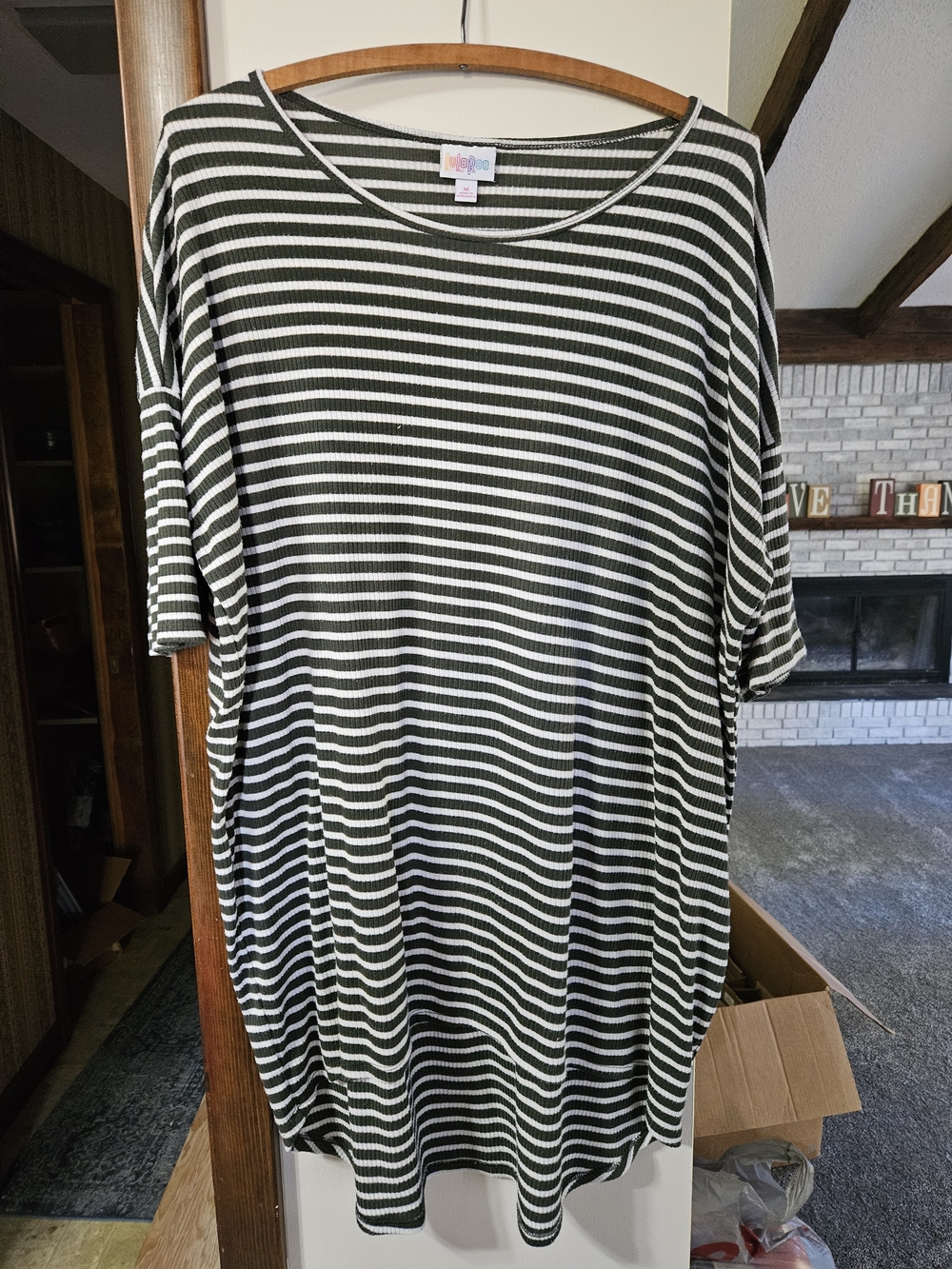 LuLaRoe Irma Black & White Striped Tunic Top